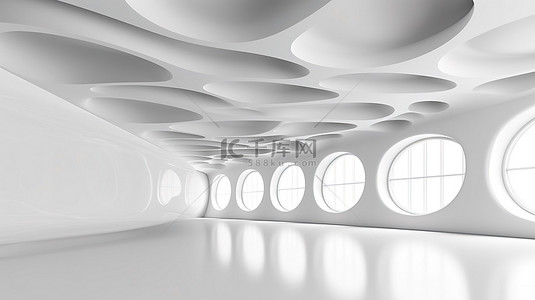 酒店背景图片_简约的当代室内装饰，宽敞的 3D 白色房间