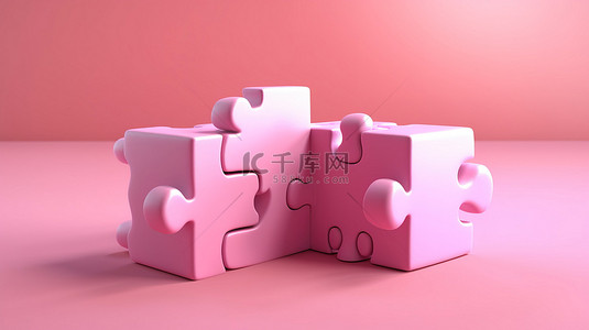 流程步骤背景图片_3D 渲染中的粉红色双拼图