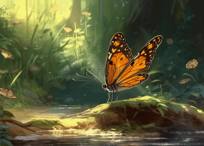 蝴蝶金色河边草丛背景