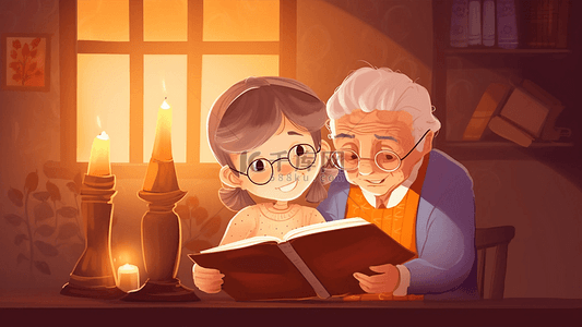家庭读书背景图片_祖父母日读书温馨暖色调背景