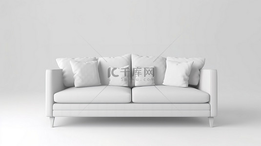 照片背景图片_独立背景上 3D 渲染白色沙发的高级照片
