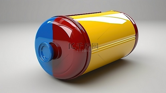 蓝色黄色和红色油箱的 3d 渲染