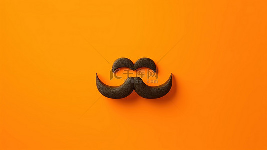 黑色人造胡子与充满活力的橙色背景 3d 渲染
