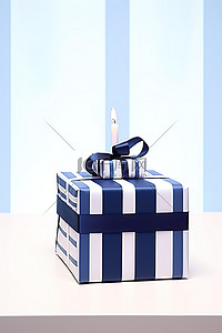 生日对折贺卡背景图片_白色条纹桌上带礼品盒的生日贺卡