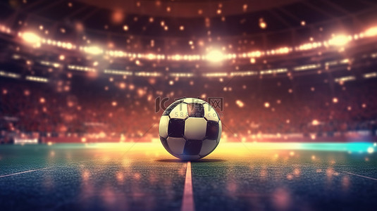 足球在 3D 渲染中以运动背景照亮体育场