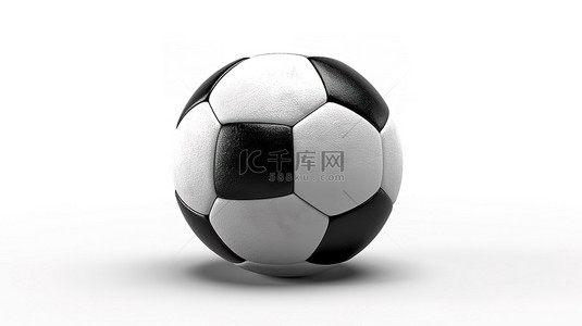 3D 渲染极简主义黑白皮革纹理足球，与嵌入式剪切路径隔离
