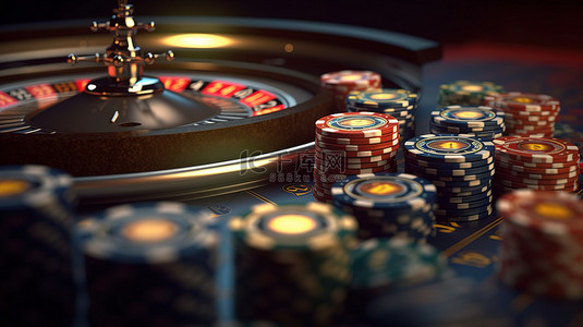 3d 轮盘赌中的动态扑克筹码是赌场代币背景上的绝妙插图