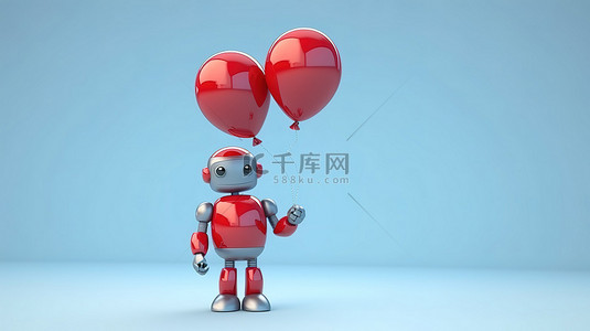 互动背景图片_机器人辅助人类互动 拿着红色气球的机器人的 3D 渲染图像