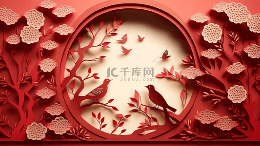 七夕背景图片_春节喜鹊红色背景