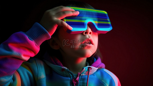 学习背景图片_戴着眼镜享受 3D 体验的孩子