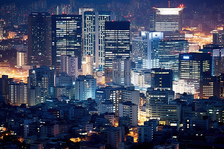 夜景背景图片_首尔市内高楼林立，夜晚可见