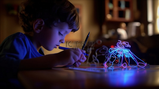 家庭学校儿童背景图片_年轻艺术家尝试 3D 笔