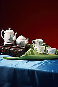 中秋背景图片_一张桌子，前面有杯子和茶具