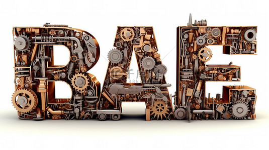机械背景图片_机械字母表在令人惊叹的 3D 插图中形成了“商业”一词