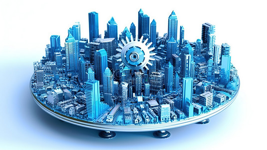 由 3d 齿轮驱动的协作业务概念智能城市