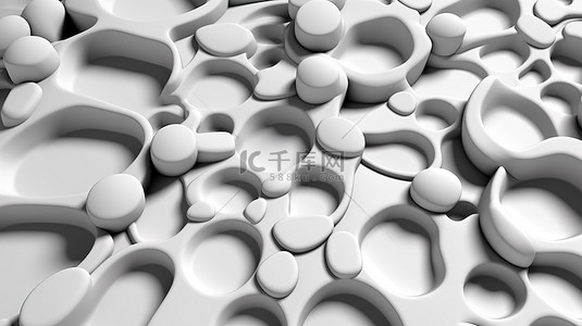 具有不同形状细胞的白色抽象纹理的 3D 插图