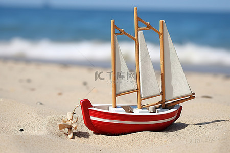 小木船和海滩沙子上的锚
