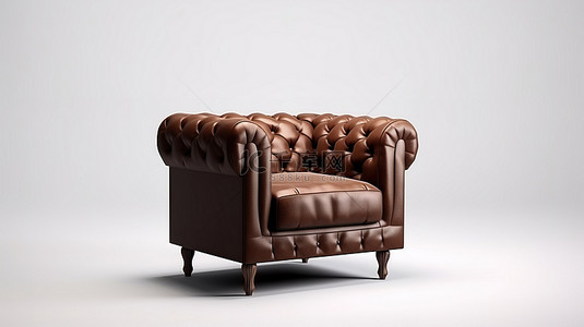 3D 渲染家具单座巧克力棕色沙发侧视图
