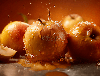 新鲜有机苹果水果水花摄影广告背景