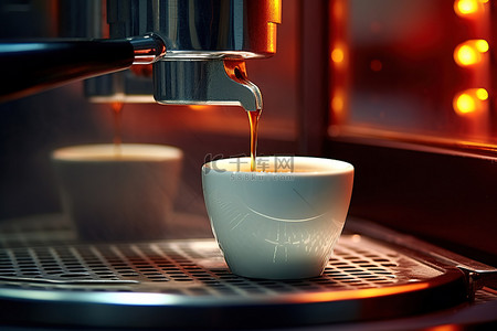 咖啡机中的咖啡杯
