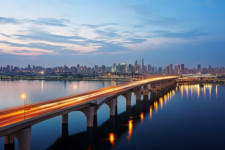水桥城市背景图片_图片显示了一座横跨水面的桥