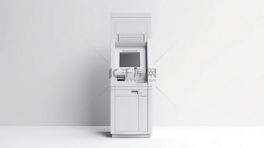 白色背景下银行提款机的 3D 渲染