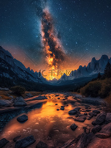星星天背景图片_山脉和河流天空中的银河系背景图片