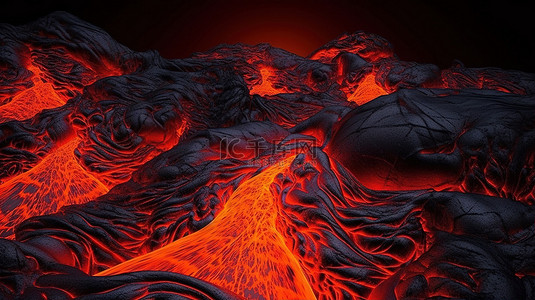 黑色火背景图片_具有 3d 渲染抽象冷却熔岩的火山岩背景