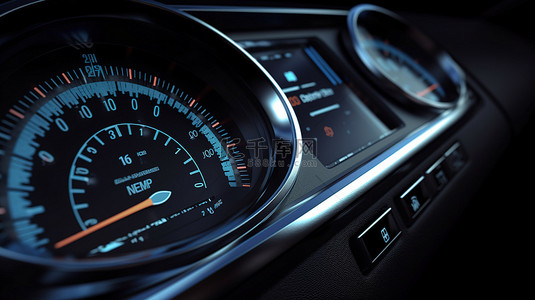 带车速表的汽车仪表板的详细 3D 渲染