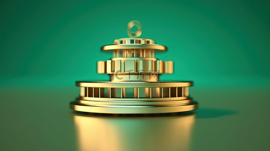 标志性的福尔图纳黄金酒店徽章以 3D 渲染的潮水绿色背景为背景