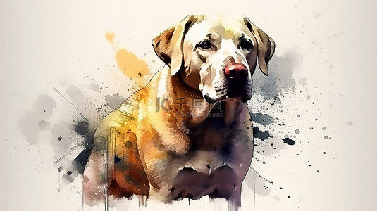 手绘小狗狗背景图片_一只狗的数字艺术绘画水彩 3d 渲染动物