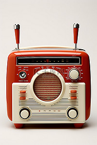 红色和白色奶油色的 vintagestyle 收音机