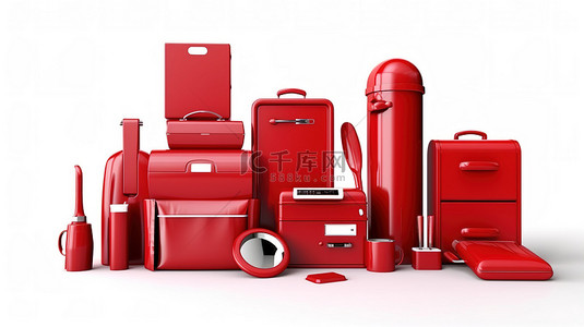 家用电器背景图片_白色背景上充满 3D 渲染家用电器的充满活力的红色邮箱