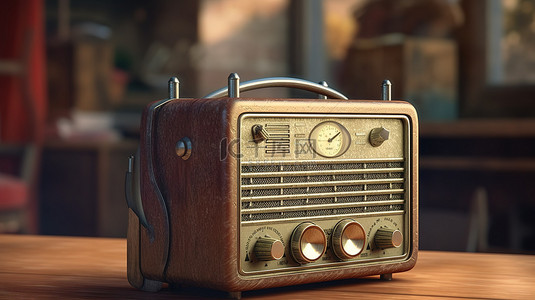 音乐背景图片_木桌上特写的老式收音机，一张怀旧的快照