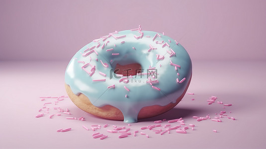 渲染图中带有 3d 糖霜和心形的柔和色甜甜圈