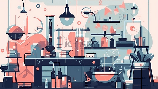 化学研究插画背景图片_商业实验室平面插画背景