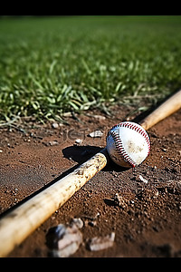 球赛背景图片_棒球棒在地上与球