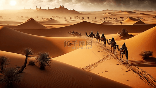 驼队背景图片_沙漠骆驼队背景
