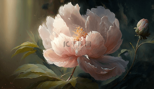 古风背景图片_粉色的牡丹花植物花卉油画背景