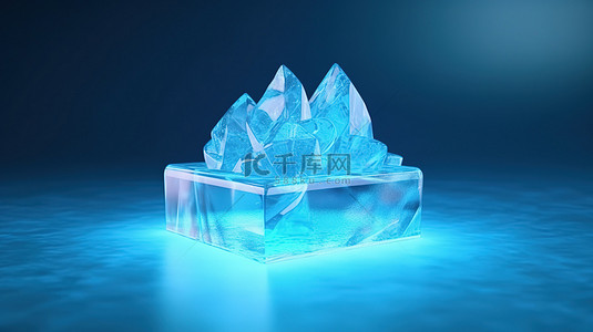 山背景图片_绿松石海水中蓝色冰山上的别致产品展示 3D 渲染