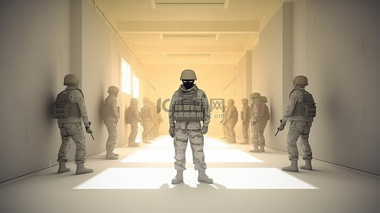 勇敢的警察独自面对恐怖分子和土匪的 3d 渲染