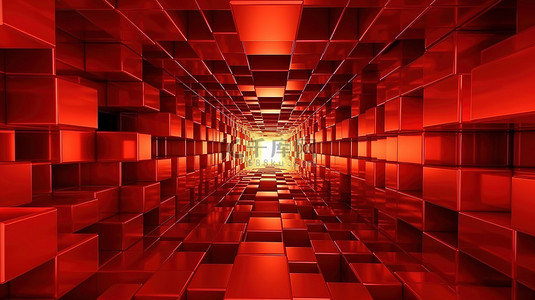 3D 挤压立方体隧道抽象背景，采用鲜艳的红色，用于商务演示