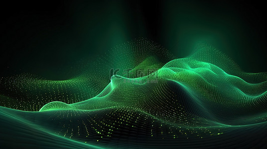 科技粒子大数据背景图片_未来派绿色抽象用 3d 动态粒子波可视化大数据