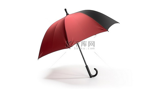 天气背景图片_3d 渲染红伞或阳伞，黑色手柄隔离在白色背景上