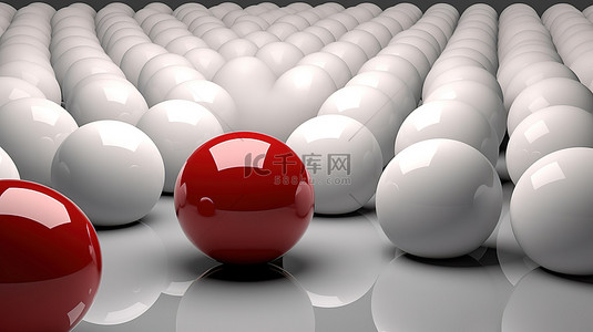 对比概念，红球在 3D 渲染中脱颖而出，成为个性和独特的象征