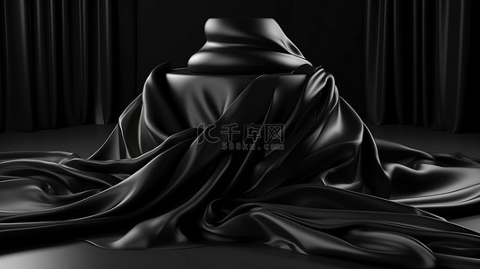 舞台背景图片_抽象时尚背景黑色丝绸和讲台在 3d 渲染
