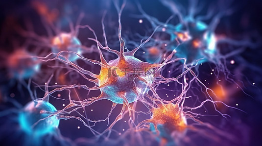 用于医学生化和医学研究的脑神经元的 3D 插图