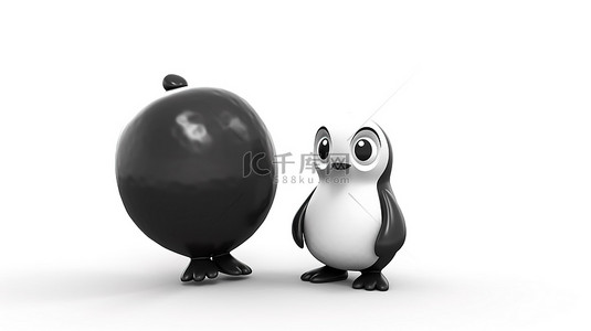 圣诞雪背景图片_可爱的 3D 渲染卡通企鹅玩具，白色背景上带有语音气泡