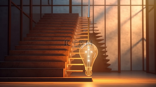 灯泡和楼梯概念的启发灵感 3D 渲染