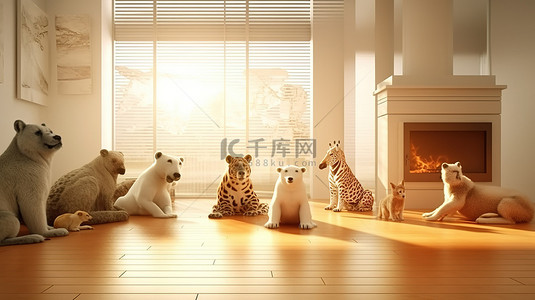 最佳室内环境设计动物吸收热量3D渲染